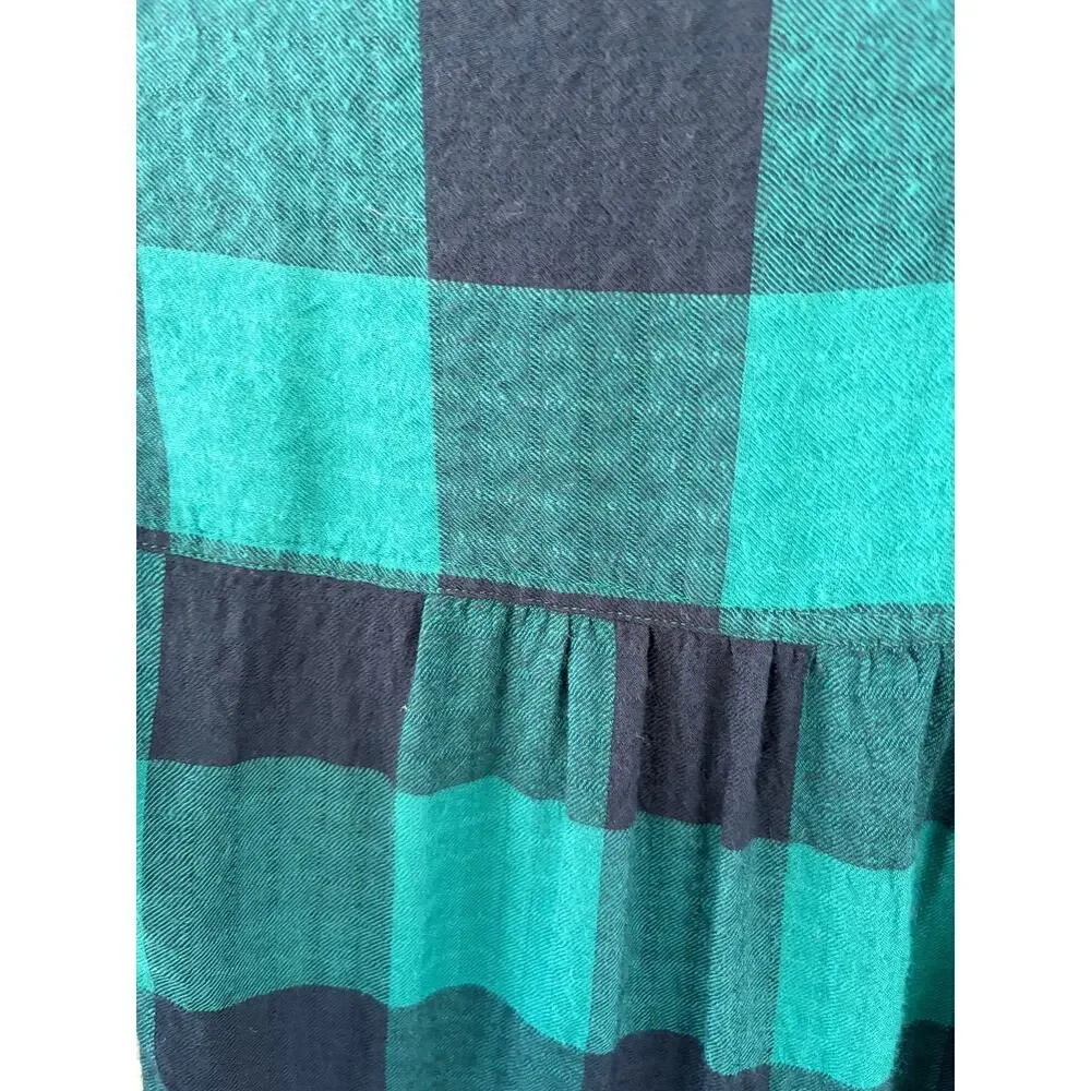 Beachlunchlounge Teal Navy Buffalo Plaid Button Down Shirt XS Lightweight Flanne - Picture 5 of 6